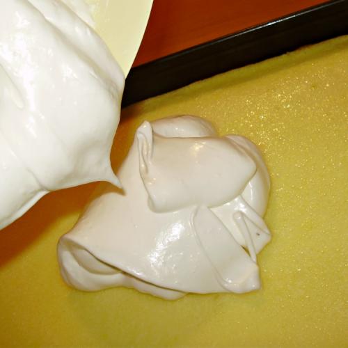 Prăjitură cu blat fraged, cremă de brânză și bezea de albuș: ce nume i-ați da?