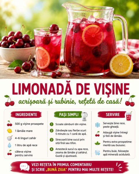 Limonadă de vișine, acrișoară și rubinie. Iată cum o faci cât vișinele sunt proaspete!
