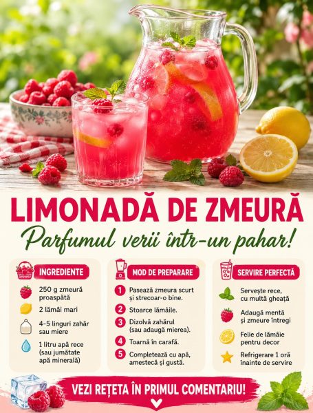 Limonadă de zmeură, parfumul verii într-un pahar pe care îl bei dintr-o înghițitură