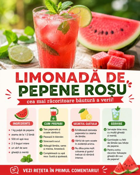 Limonadă de pepene roșu, cea mai răcoritoare băutură a verii. Iată secretul!