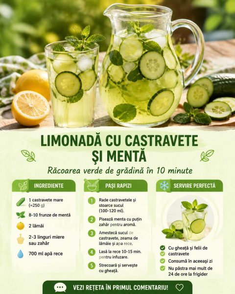Limonadă cu castravete și mentă, răcoarea verde de grădină pe care o faci în 10 minute