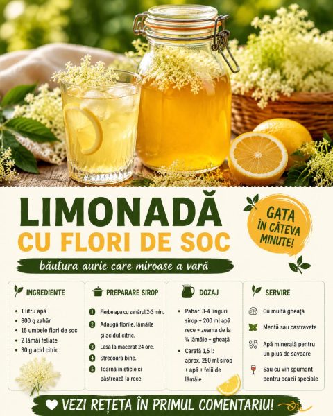 Limonadă cu flori de soc, băutura aurie care miroase a vară. Gata în câteva minute!