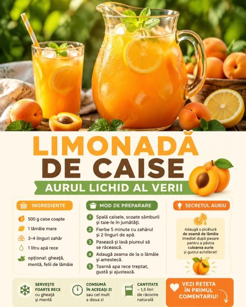 Limonadă de caise, aurul lichid al verii. Iat-o pas cu pas!