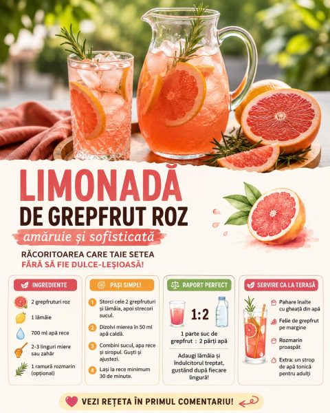 Limonadă de grepfrut roz, amăruie și sofisticată. Răcoritoarea care taie setea fără să fie dulce-leșioasă!