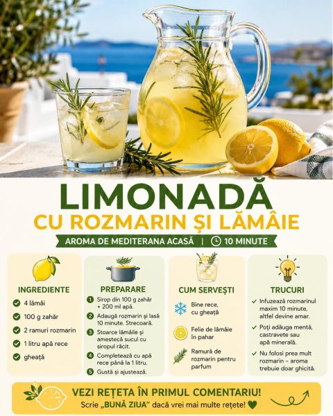 Limonadă cu rozmarin și lămâie, aroma de Mediterana pe care o faci acasă în 10 minute