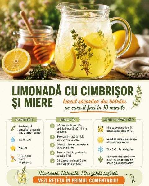 Limonadă cu cimbrișor și miere, leacul răcoritor din bătrâni pe care îl faci în 10 minute