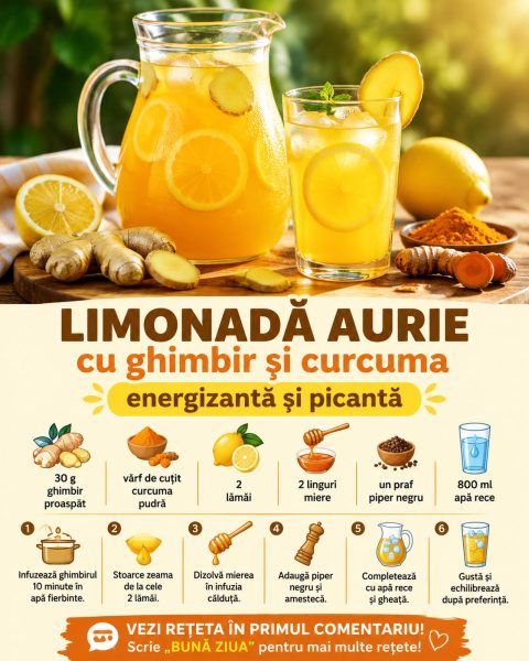 Limonadă aurie cu ghimbir și curcuma. Iată cum o faci picantă și înviorătoare!