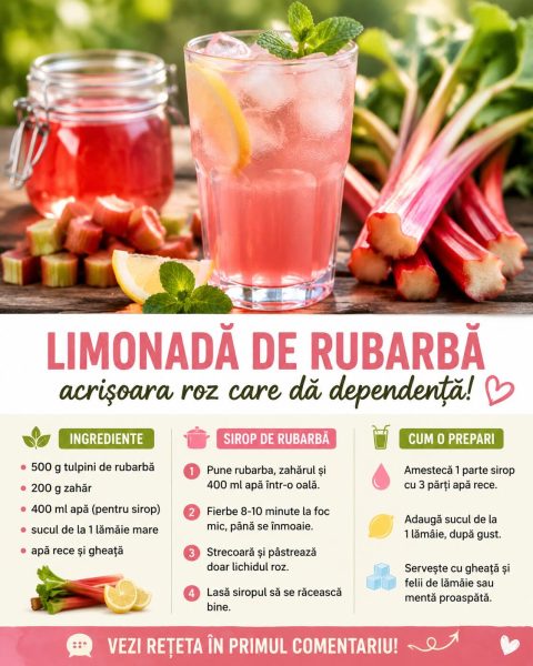 Limonadă de rubarbă, acrișoara roz care dă dependență. Iată cum o faci acasă!