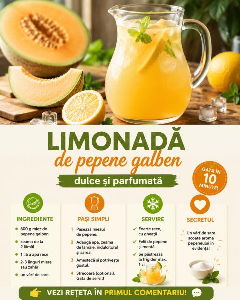 Limonadă de pepene galben, dulce și parfumată. Uite cum o faci în câteva minute!