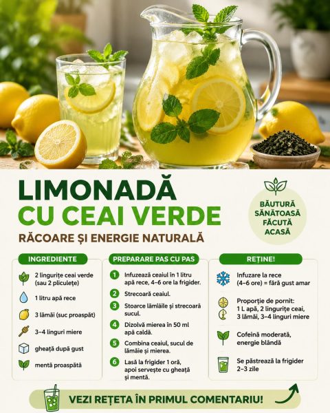Limonadă cu ceai verde, băutura care te răcorește și te înviorează în plină arșiță
