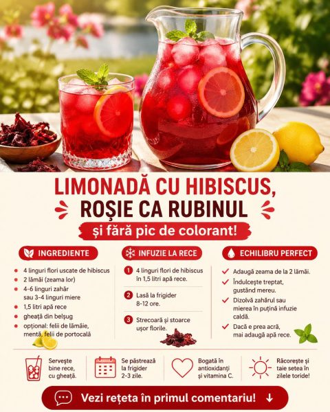 Limonadă cu hibiscus, roșie ca rubinul și fără pic de colorant. Iată cum o faci!