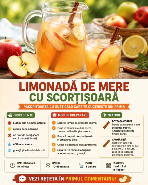 Limonadă de mere cu scorțișoară, răcoritoarea cu gust cald care te cucerește din prima