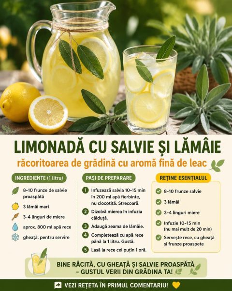 Limonadă cu salvie și lămâie, răcoritoarea de grădină cu aromă fină de leac