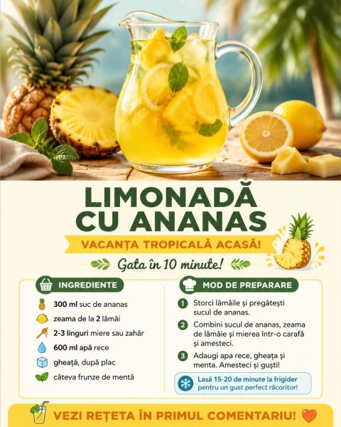 Limonadă cu ananas, vacanța tropicală pe care o prepari în 10 minute acasă