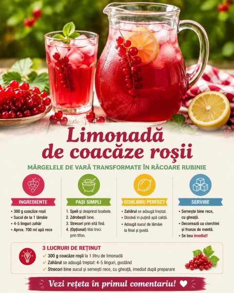 Limonadă de coacăze roșii, mărgelele de vară care se transformă în răcoare rubinie