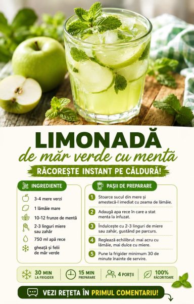 Limonadă de măr verde cu mentă, băutura acidulată care te răcorește instant pe căldură!