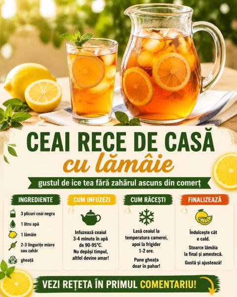 Ceai rece de casă cu lămâie, gustul de ice tea fără zahărul ascuns din comerț