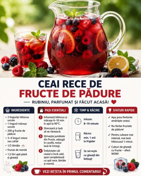 Ceai rece de fructe de pădure, rubiniu și parfumat. Iată cum îl faci acasă!