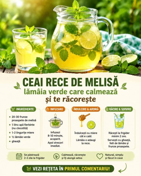 Ceai rece de melisă, lămâia verde din grădină care te calmează și te răcorește