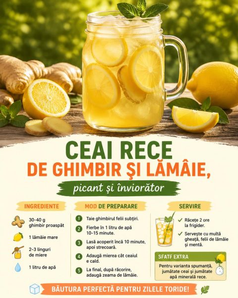 Ceai rece de ghimbir și lămâie, picant și înviorător. Uite cum îl prepari pe căldură!
