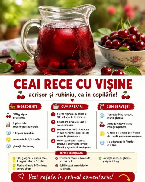Ceai rece cu vișine, acrișor și rubiniu. Iată cum îl faci ca în copilărie!