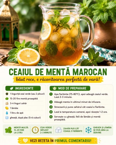 Ceaiul de mentă marocan, băut rece, e răcoritoarea perfectă de vară. Iată cum îl prepari!