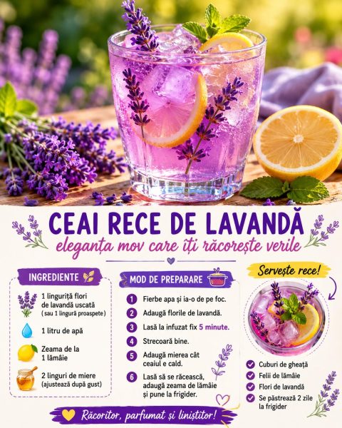 Ceai rece de lavandă, eleganța mov care îți răcorește verile. Iată rețeta pas cu pas!