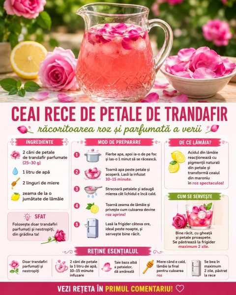 Ceai rece de petale de trandafir, răcoritoarea roz și parfumată a verii