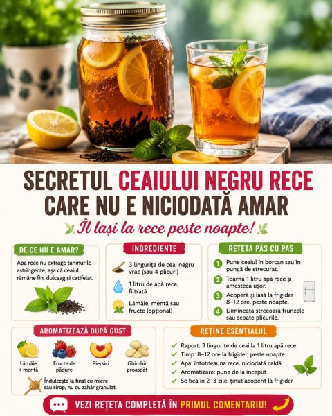 Secretul ceaiului negru rece care nu e niciodată amar. Îl lași la rece peste noapte!