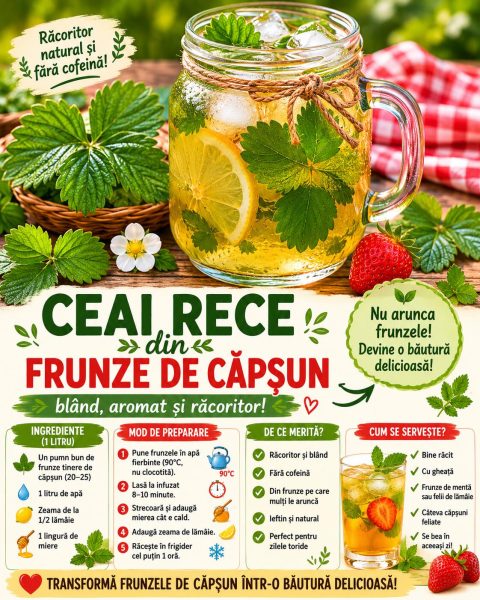 Nu arunca frunzele de căpșun! Fac un ceai rece blând și răcoritor