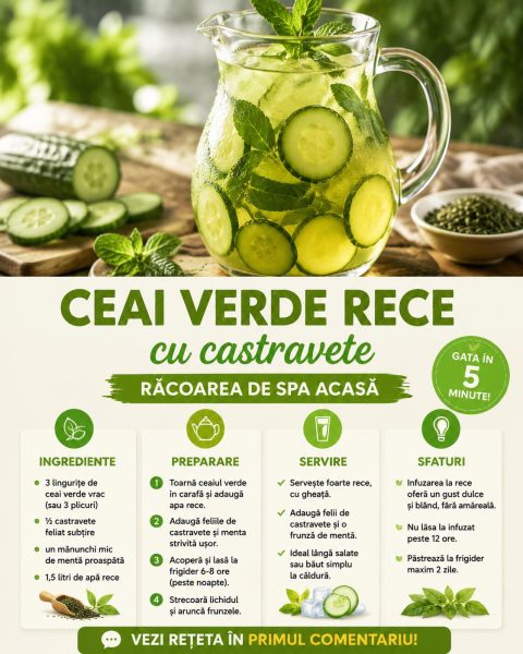Ceai verde rece cu castravete. Răcoarea de spa pe care o faci acasă în câteva minute!