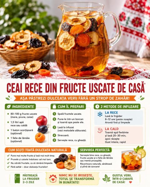 Ceai rece din fructe uscate de casă. Așa păstrezi dulceața verii fără un strop de zahăr!
