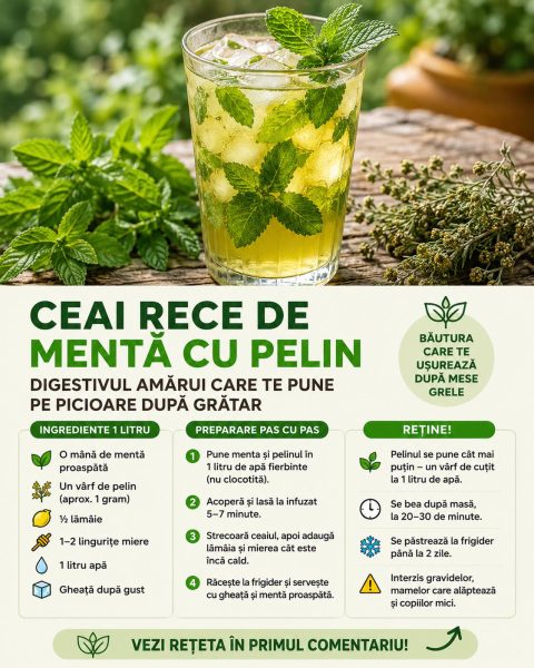 Ceai rece de mentă cu pelin, digestivul amărui care te pune pe picioare după grătar