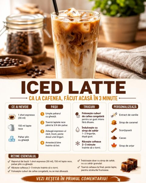 Iced latte ca la cafenea, făcut acasă în 3 minute. Uite cât e de simplu!