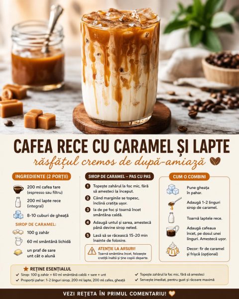 Cafea rece cu caramel și lapte, răsfățul cremos de după-amiază care bate cafeneaua