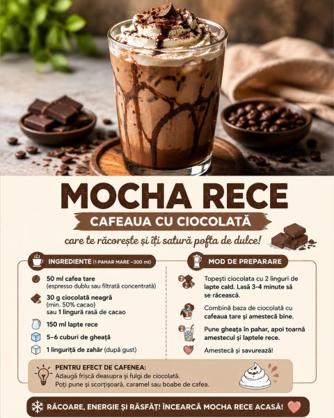 Mocha rece, cafeaua cu ciocolată care te răcorește și îți satură pofta de dulce