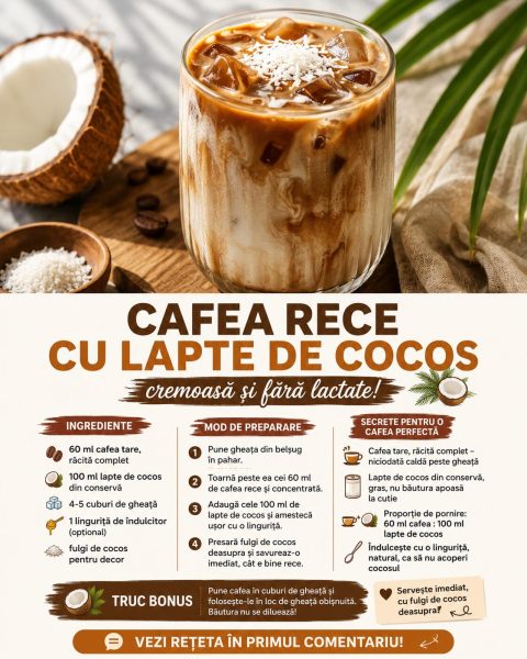 Cafea rece cu lapte de cocos, cremoasă și fără lactate. Iată cum o prepari acasă în câteva minute!