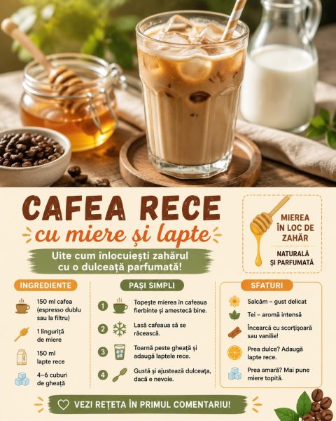 Cafea rece cu miere și lapte. Uite cum înlocuiești zahărul cu o dulceață parfumată!