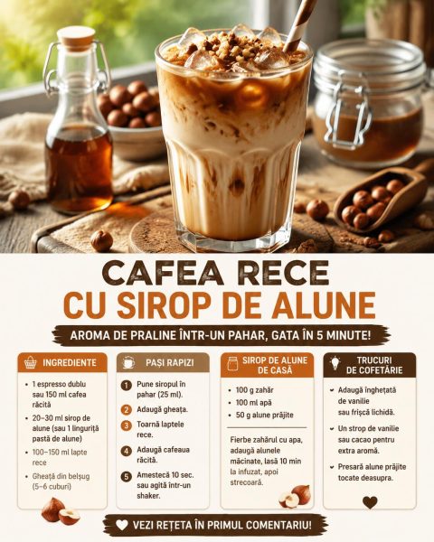 Cafea rece cu sirop de alune. Aroma de praline într-un pahar, gata în 5 minute!