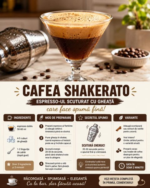 Cafea shakerato, espresso-ul scuturat cu gheață care face spumă fină. Iată cum o prepari în 2 minute!