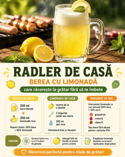Radler de casă, berea cu limonadă care răcorește la grătar fără să te îmbete