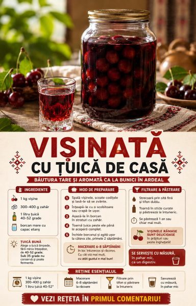 Vișinată cu țuică de casă, băutura tare și aromată ca la bunici în Ardeal