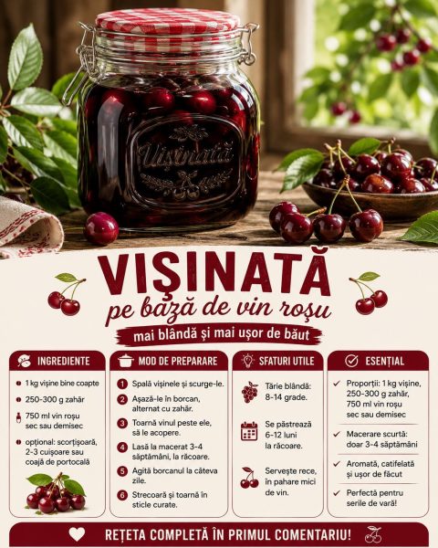 Vișinată pe bază de vin roșu, mai blândă și mai ușor de băut. Iată cum o faci!
