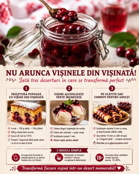 Nu arunca vișinele din vișinată! Iată trei deserturi în care se transformă perfect