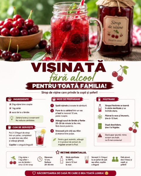 Vișinată fără alcool pentru toată familia. Iată cum faci un sirop de vișine care prinde la copii și șoferi!