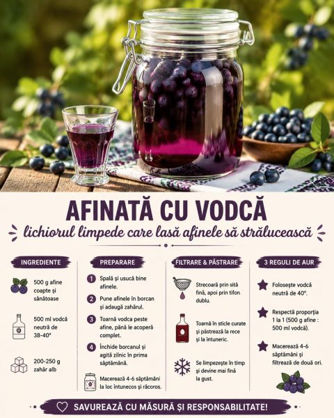 Afinată cu vodcă, lichiorul limpede care lasă afinele să strălucească