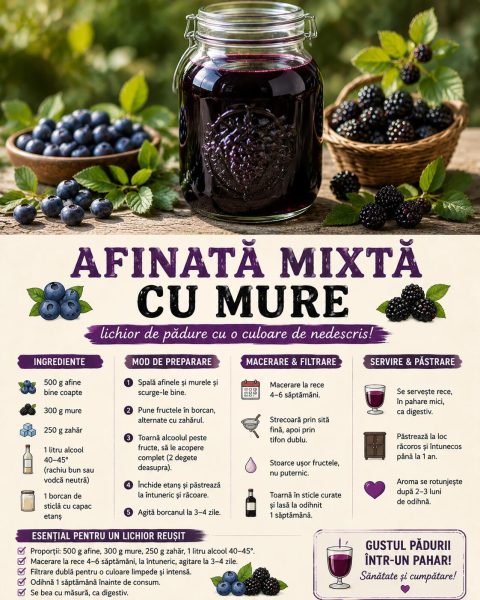 Afinată mixtă cu mure. Iată cum faci un lichior de pădure cu o culoare de nedescris!