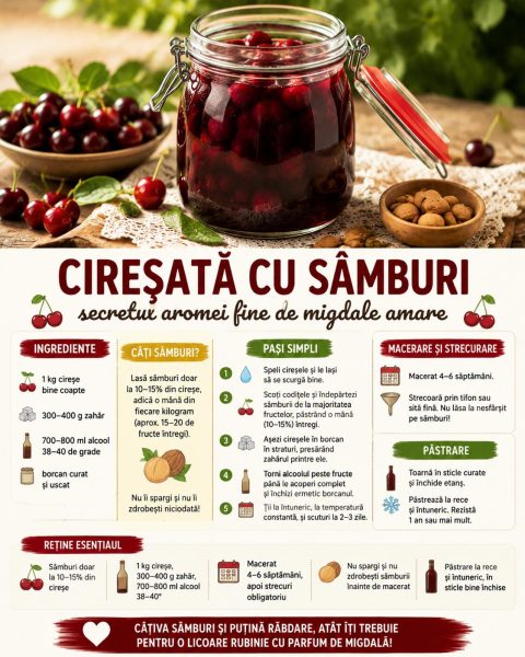 Cireșată cu sâmburi, secretul aromei fine de migdale amare. Iată cât să lași și cum o faci!