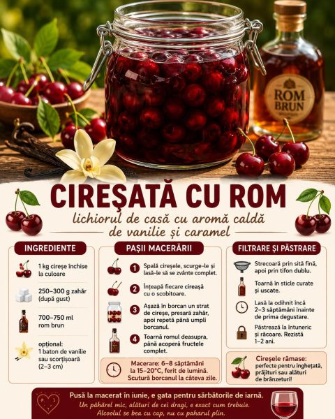 Cireșată cu rom, lichiorul de casă cu aromă caldă de vanilie și caramel