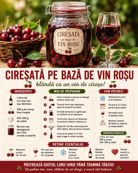 Cireșată pe bază de vin roșu, blândă ca un vin de cireșe. Iată cum o faci!